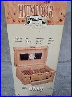 Humidor Supreme Grandeur Burl Wood Rectangular Shape Desktop Cigar Storage Box