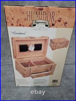 Humidor Supreme Grandeur Burl Wood Rectangular Shape Desktop Cigar Storage Box
