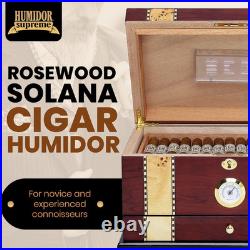 Humidor Supreme Solana Desktop Cigar Humidor with Accessory Drawer, Spanish Ceda