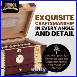 Humidor Supreme Solana Desktop Cigar Humidor with Accessory Drawer, Spanish Ceda