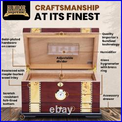 Humidor Supreme Solana Desktop Cigar Humidor with Accessory Drawer, Spanish Ceda Humidor Supreme Solana Desktop Cigar Humidor with Accessory Drawer, Spanish Ceda