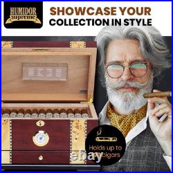 Humidor Supreme Solana Desktop Cigar Humidor with Accessory Drawer, Spanish Ceda