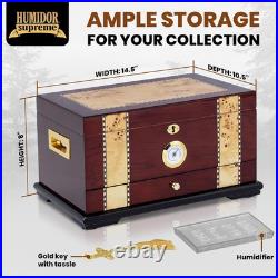 Humidor Supreme Solana Desktop Cigar Humidor with Accessory Drawer, Spanish Ceda