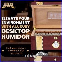 Humidor Supreme Solana Desktop Cigar Humidor with Accessory Drawer, Spanish Ceda