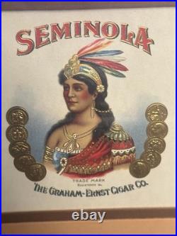 Humidor withSpanish Cedar Lining & Framed Original Labels DICK CUSTER & SEMINOLA