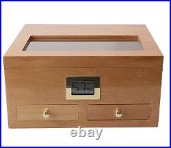 Humidor with humidifier Hygrometer 2 drawers Portable cedar wood box