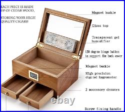 Humidor with humidifier Hygrometer 2 drawers Portable cedar wood box