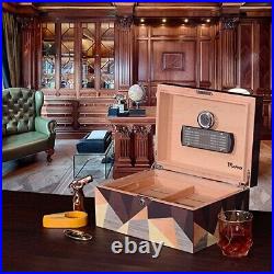Humidors Cabinet Cigar Humidor Box for 100 Counts w Digital Hygrometer Geometric