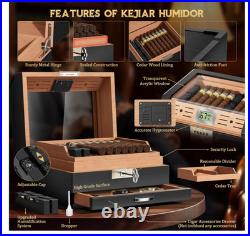 KEJIAR Cigar Humidor Cedar Wood Lined Humidor for 45-60 Cigars, Acrylic Top Ciga
