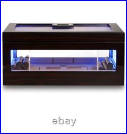 LED Lighted Humidor Cigar Box for 100 Cigars with Digital Hygrometer, Crystal Ge LED Lighted Humidor Cigar Box for 100 Cigars with Digital Hygrometer, Crystal Ge