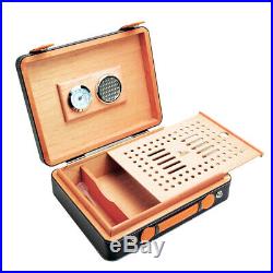 LUBINSKI Cigar Humidor Humidifier Box Leather Cedar Wood Handbag Case 40 Cigars