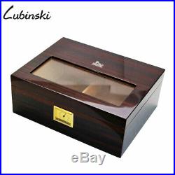 LUBINSKI Solid Cedar Cigar Humidor Case Box with Humidifier Hygrometer 20 Cigars