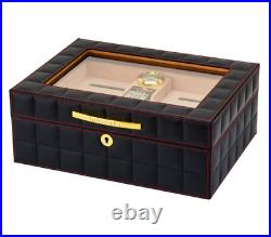 LUBINSKI mini Home Black Leather Cedar Wood Cigar Humidor Box