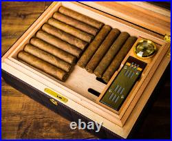 LUBINSKI mini Home Black Leather Cedar Wood Cigar Humidor Box