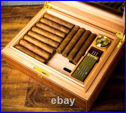LUBINSKI mini Home Brown Leather Cedar Wood Cigar Humidor Box
