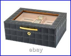LUBINSKI mini Home Grey Leather Cedar Wood Cigar Humidor Box