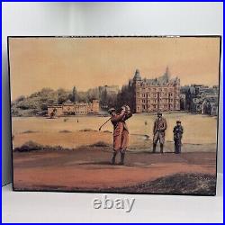Lacquered Vintage Colibri Cedar Box Cigar Humidor -Golf Painting