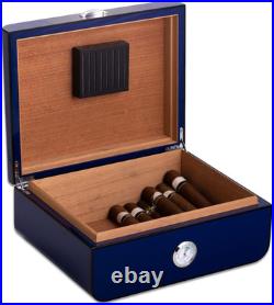 Landon Blue Carbon Fiber Cigar Humidor, 50-Cigar Box with Hygrometer