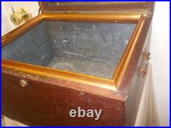 Large Antique Cigar Humidor Box, Wood Case, Fully Lined Interior