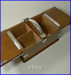 Large Antique English Sterling Silver Mounted Oak Cigar Box / Humidor 1903