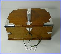 Large Antique English Sterling Silver Mounted Oak Cigar Box / Humidor 1903