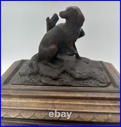 Large Antique German Black Forest Cigar Box Humidor 19th C. Carved Wood 5 Trays