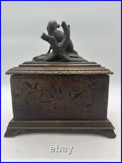 Large Antique German Black Forest Cigar Box Humidor 19th C. Carved Wood 5 Trays