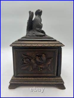 Large Antique German Black Forest Cigar Box Humidor 19th C. Carved Wood 5 Trays