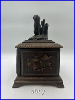 Large Antique German Black Forest Cigar Box Humidor 19th C. Carved Wood 5 Trays