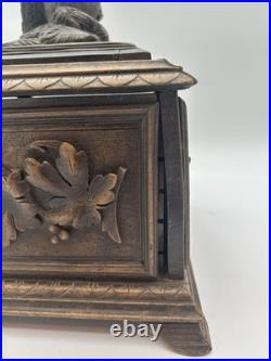 Large Antique German Black Forest Cigar Box Humidor 19th C. Carved Wood 5 Trays