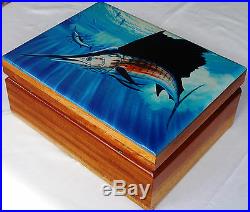 Large Cigar Box With Painted Sailfish One Of A Kind Beautiful L@@k