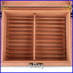 Large Cigar Humidor Box Storage Cedar Wood Wooden Lined Case Humidifier Hygromet