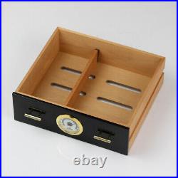 Large Cigar Humidor Humidifier Cedar Wooden Lined Case Box with Hygrometer Black