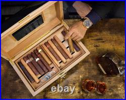 Large Ebony Cigar Humidor with Cedar Interior, Hygrometer & Accessory Drawer