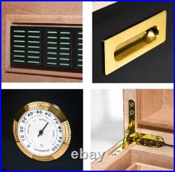 Large Ebony Cigar Humidor with Cedar Interior, Hygrometer & Accessory Drawer