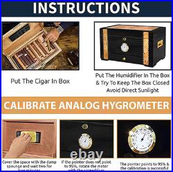 Large Ebony Cigar Humidor with Cedar Interior, Hygrometer & Accessory Drawer