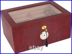 Large Glass-Top Cigar Humidor Humidifier Box for up to 100 Cigars with Hygromete