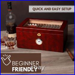 Large Glass-Top Cigar Humidor Humidifier Box for up to 100 Cigars with Hygromete
