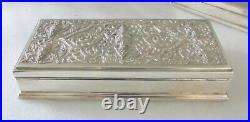 Large Siam Sterling Silver Repousse Table Box Humidor Five Deities Signed