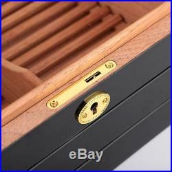 Large Wood Box Cedar Lined Cigar Storage Case Humidor Humidifier Hygrometer Set