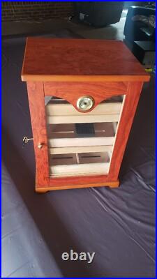 Large Wooden Cigar Humidor Storage Box w Glass Panels Hygrometer Gauge 19 x 13