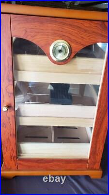 Large Wooden Cigar Humidor Storage Box w Glass Panels Hygrometer Gauge 19 x 13