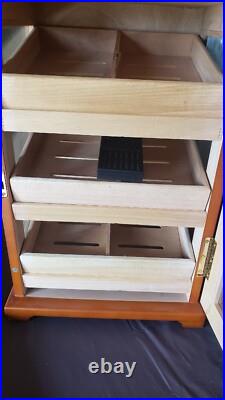 Large Wooden Cigar Humidor Storage Box w Glass Panels Hygrometer Gauge 19 x 13