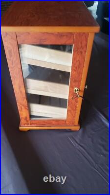 Large Wooden Cigar Humidor Storage Box w Glass Panels Hygrometer Gauge 19 x 13