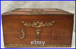 Large antique french Louis XVI style cigar humidor box early 1900's wood bronze