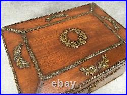 Large antique french Louis XVI style cigar humidor box early 1900's wood bronze