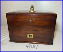 Large quality antique mahogany wood brass glass humidor cigar box case parrot