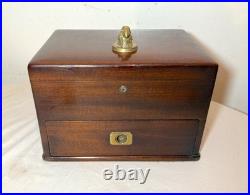 Large quality antique mahogany wood brass glass humidor cigar box case parrot