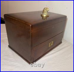 Large quality antique mahogany wood brass glass humidor cigar box case parrot
