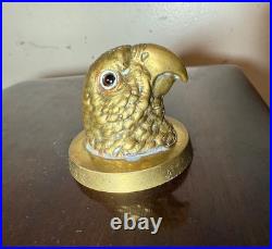 Large quality antique mahogany wood brass glass humidor cigar box case parrot